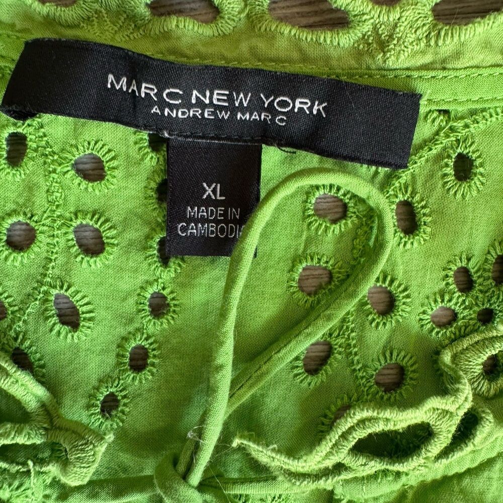 Marc New York 100% Cotton Sz XL Eyelet Boho Fairycore Romantic Blouse Lime Green - Picture 4 of 16